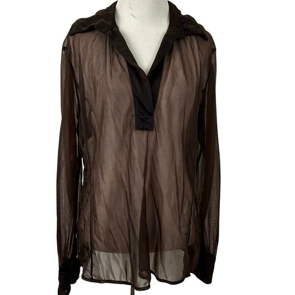 Janet Howard Tops - Janet Howard Sheer Brown Mesh Blouse Goth Grunge Minimalist Layering Top Size L
